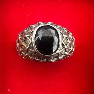 Faceted Black Stone Sterling Silver Statement Ring